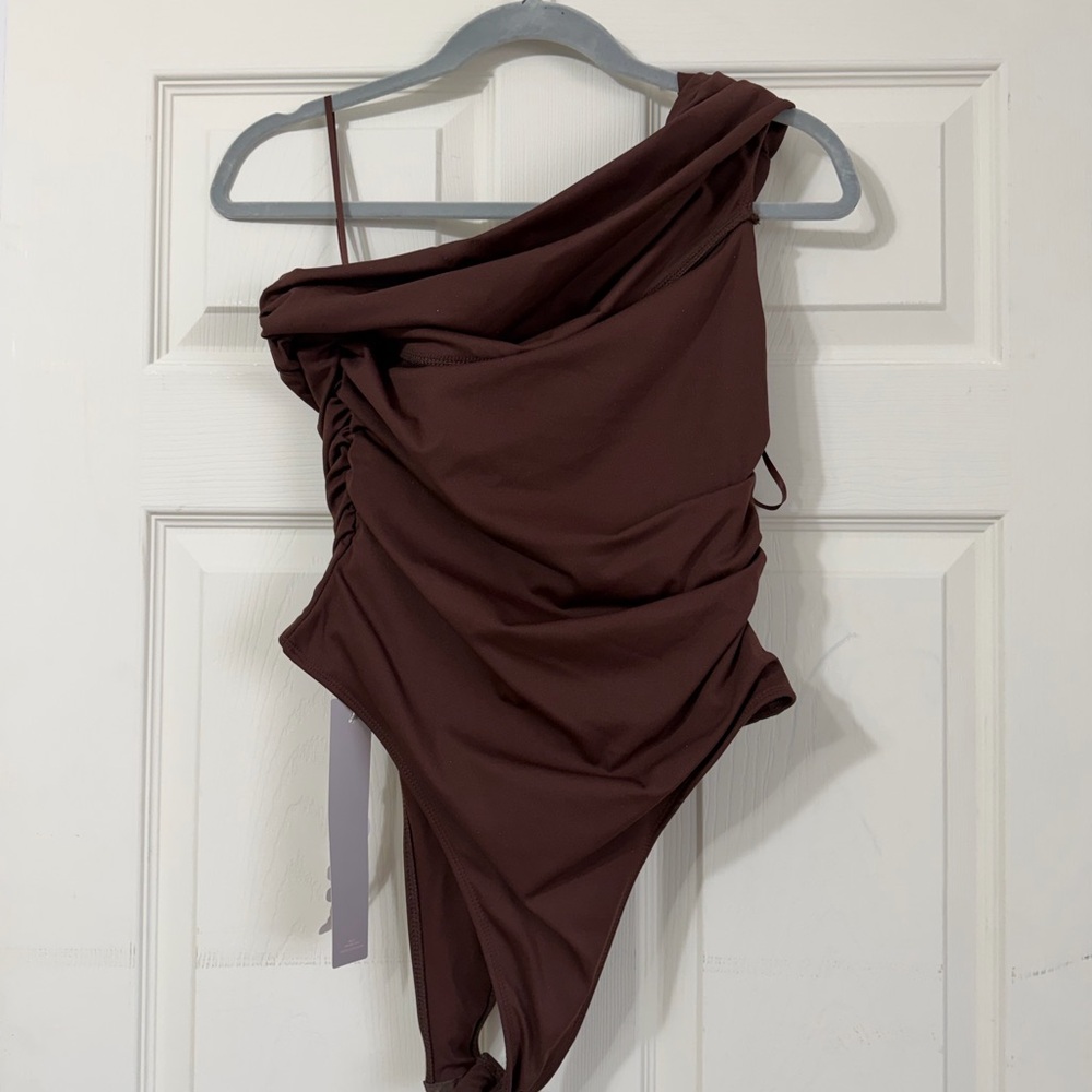 Missguided One-Shoulder Brown Bodysuit